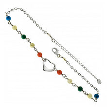 Load image into Gallery viewer, Sterling Silver Multi Color Genuine stone with Heart AnkletAnd Length 11 inch