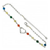 Sterling Silver Multi Color Genuine stone with Heart AnkletAnd Length 11 inch