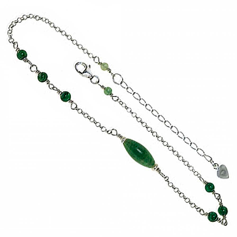 Sterling Silver Jade Bead AnkletAnd Length 11 inch