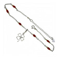 Load image into Gallery viewer, Sterling Silver Four Leaf Clover with Coral Beads AnkletAnd Length 11 inch