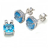 Sterling Silver Cushion-Cut CZ Aquamarine Earring & Pendant  SetAnd Width 8 mm
