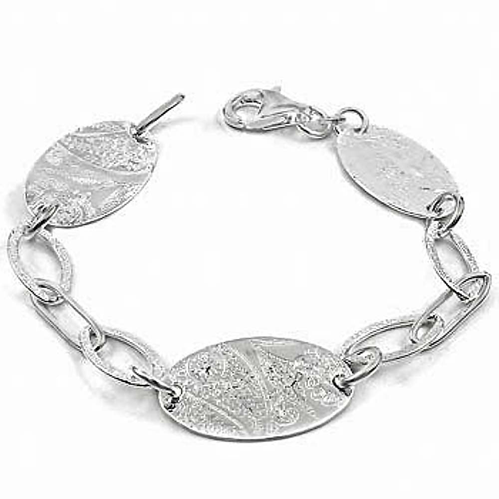 Italian Sterling Silver 3 Oval Bracelet with Bracelet Dimension of 14MMx177.8MM