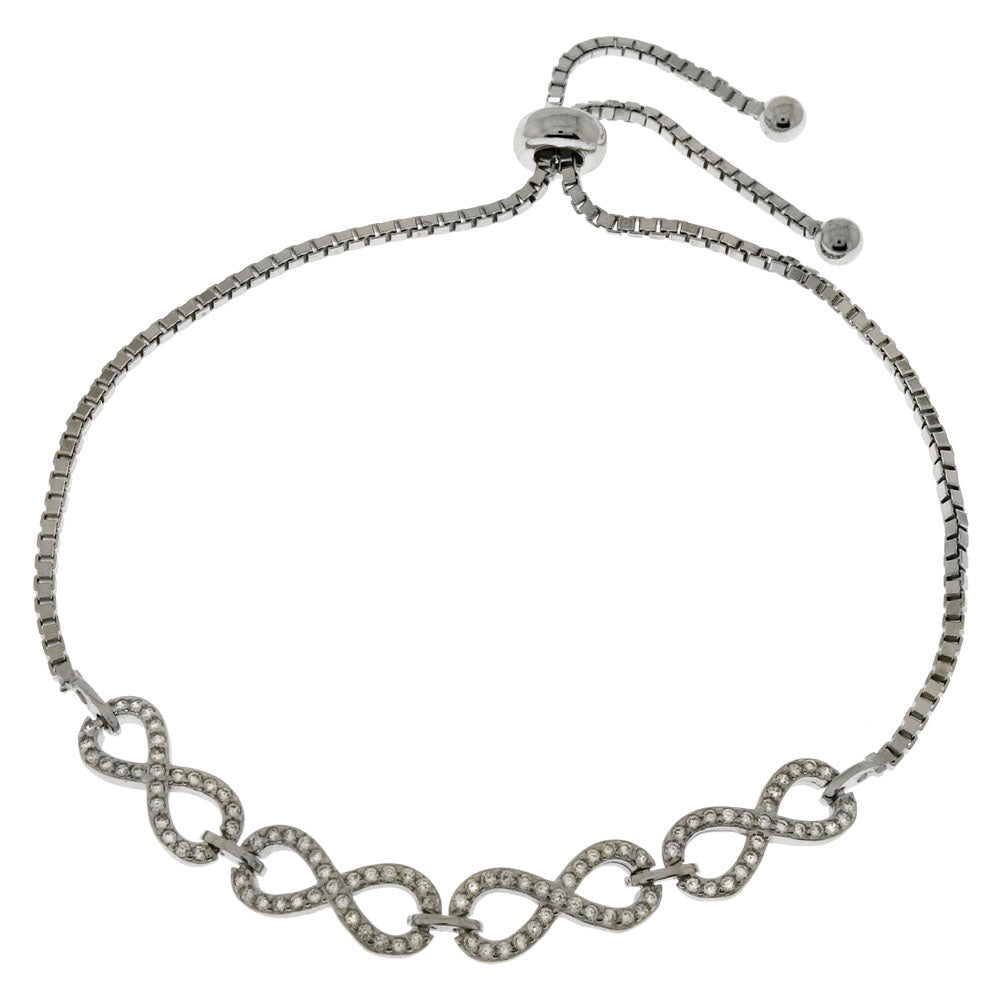 Sterling Silver Box Chain With Infinity CZ Adjustable Bracelet