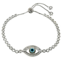 Load image into Gallery viewer, Sterling Silver Evil Eye With Bezel Setting CZ Adjustable Bracelet