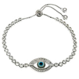 Sterling Silver Evil Eye With Bezel Setting CZ Adjustable Bracelet