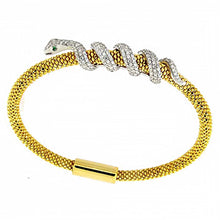Load image into Gallery viewer, Italian Sterling Silver Rhodium Gold Plated Bracelet with Micro Pave Snake CzAnd Bracelet Dimension of 8MMx177.8MM