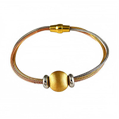 Italian Sterling Silver Rhodium Plated 3 Colored Fox Tail Bracelet with Bracelet Dimension of 5.5MMx190.5MM