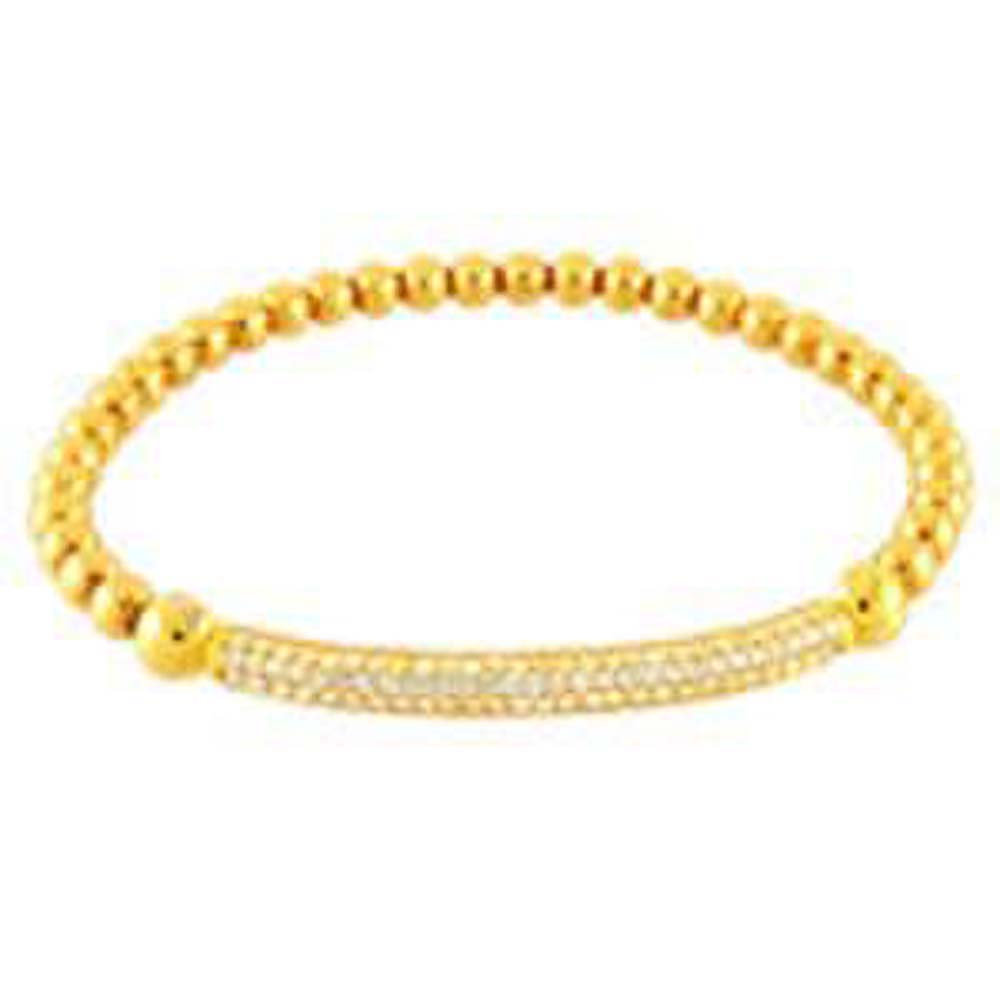 Italian Sterling Silver Gold Plated Stretching Bead Bracelet with Micro Pave CzAnd Bracelet Width of 4MM