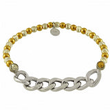 Italian Sterling Silver Gold Plated Beads and Curb Chain Bracelet with Bracelet Length of 177.8MM