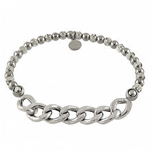 Load image into Gallery viewer, Italian Sterling Silver Rhodium Plated Diamond Cut Beads and Curb Chain Bracelet with Bracelet Length of 177.8MM