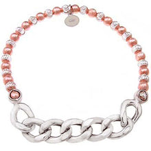 Load image into Gallery viewer, Italian Sterling Silver Rhodium Finished Rose Gold Plated Bead and Curb Chain Bracelet with Bracelet Length of 177.8MM