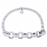 Italian Sterling Silver Rhodium Diamond Cut Beads and Rolo Chain Bracelet with Bracelet Length of 177.8MM