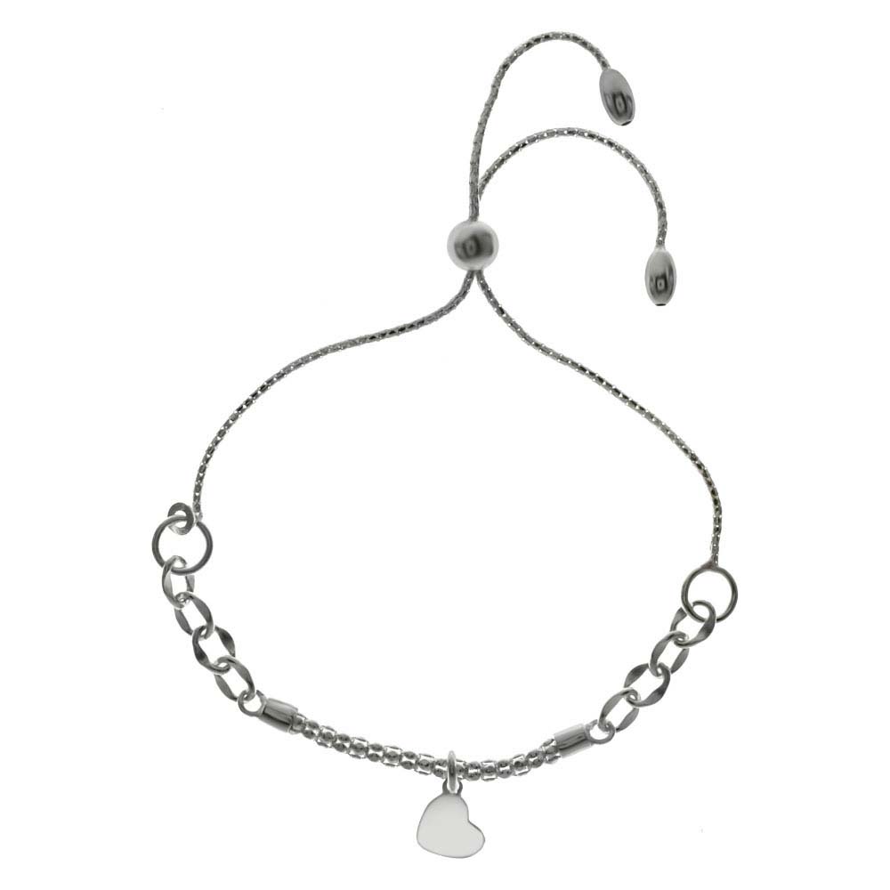 Italian Sterling Silver AdJustable Heart Bracelets with Adjustable Length up to 9