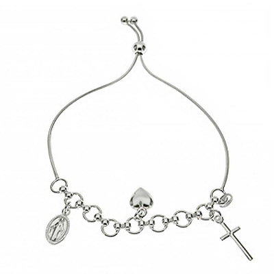 Italian Sterling Silver Guadalupe W. Cross Adjustable Bracelet \r\n