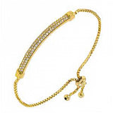 Sterling Silver Box Chain With Pave CZ Bar Adjustable Gold Plated BraceletAnd Width 3.6mm