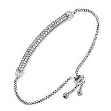 Load image into Gallery viewer, Sterling Silver Box Chain With Pave CZ Bar Adjustable Rhodium BraceletAnd  Width 3.6mm