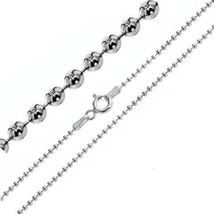 Italian Sterling Silver Rhodium Plated Bead Chain 100- 0.8 mm with Spring Clasp Closure