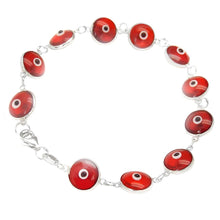 Load image into Gallery viewer, Sterling Silver 10mm Transparent Red Evil Eye Bracelet
