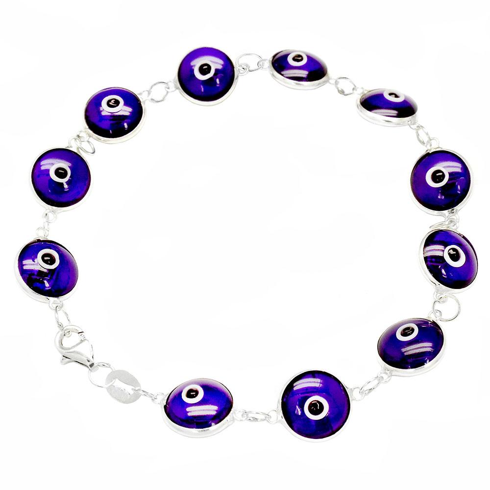 Sterling Silver 10mm Transparent Nany Blue Evil Eye Bracelet