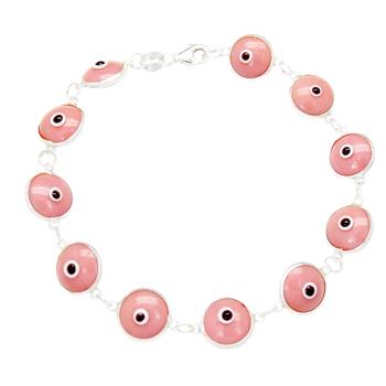 Sterling Silver Pink Evil Eye Bracelet