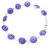 Sterling Silver 10mm Purple Blue Evil Eye Bracelet