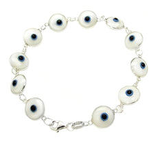 Load image into Gallery viewer, Sterling Silver 10mm White Evil Eye Bracelet