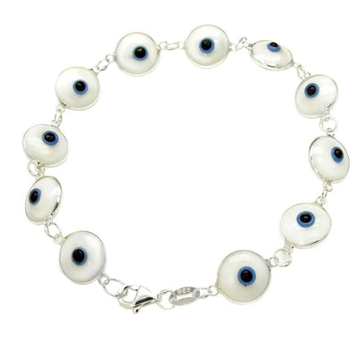 Sterling Silver 10mm White Evil Eye Bracelet