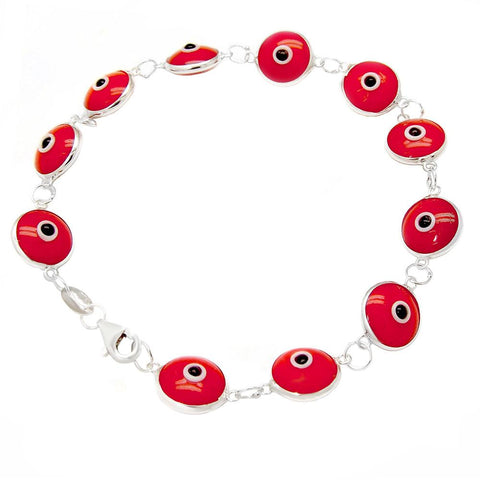 Sterling Silver 10mm Red Evil Eye Bracelet