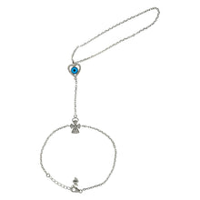 Load image into Gallery viewer, Sterling Silver CZ Angel and Heart With Evil Eye Slave Bracelet