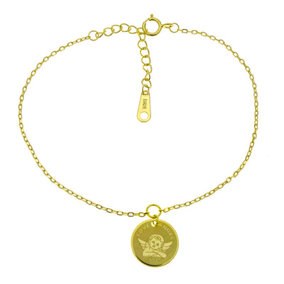 Sterling Silver LOVE ANGEL Double Sided Medal Gold Plated Bracelet