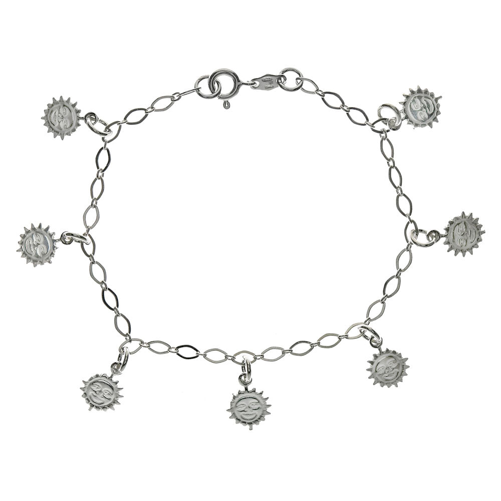 Sterling Silver Italian Dangle Sun Charm Bracelet