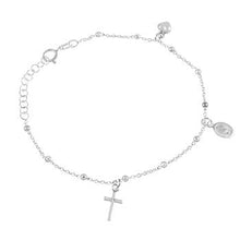 Load image into Gallery viewer, Italian Sterling Silver Lady Of Guadalupe Cross Heart Bracelet