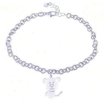 Sterling Silver Rolo Satin Finish With Dog Charm Bracelet