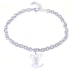 Sterling Silver Rolo Satin Finish With Dog Charm Bracelet