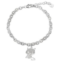 Load image into Gallery viewer, Sterling Silver Satin Finish Belcher Link With Dangle Cat Bracelet