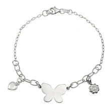 Load image into Gallery viewer, Italian Sterling Silver Butterfly With Flower And Heart Bracelet