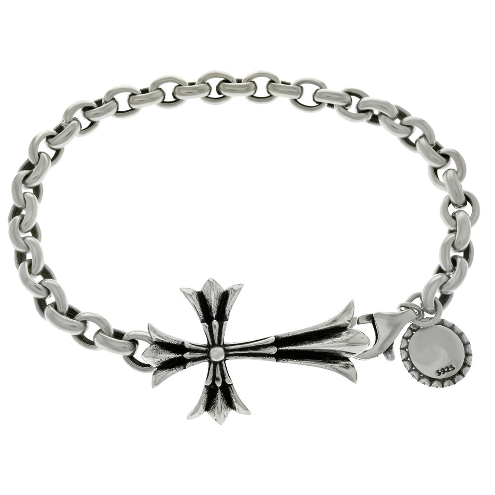 Sterling Silver Side Cross Oxidized Bracelet