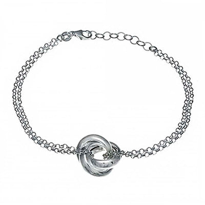 Italian Sterling Silver Fashionable Diamond Cut Rolo Bracelet with Trinity Bands and Adjustable Length of 7  Plus 1  Extension