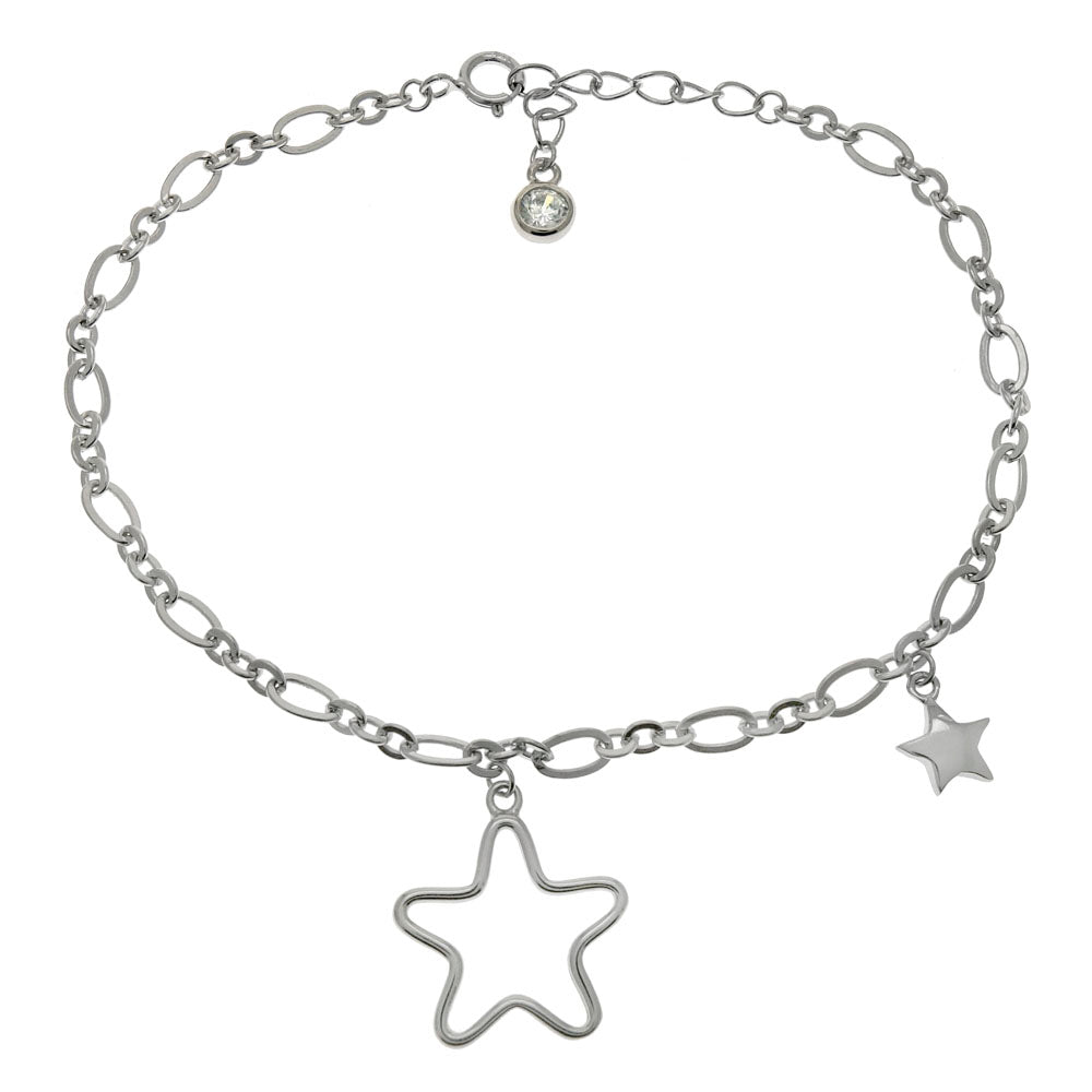 Sterling Silver Dangle Star Bracelet With Bezel Setting Round CZ Ending