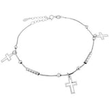 Sterling Silver Rhodium Cross Charm Bracelet