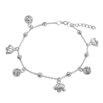 Sterling Silver Dangle Bezel Set CZ And Elephant Bracelet