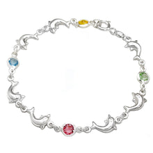 Load image into Gallery viewer, Sterling Silver Dolphin With Multi Color Austria Crystal Bracelet Length-7inch, Width-7.5mm