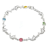 Sterling Silver Dolphin With Multi Color Austria Crystal Bracelet Length-7inch, Width-7.5mm