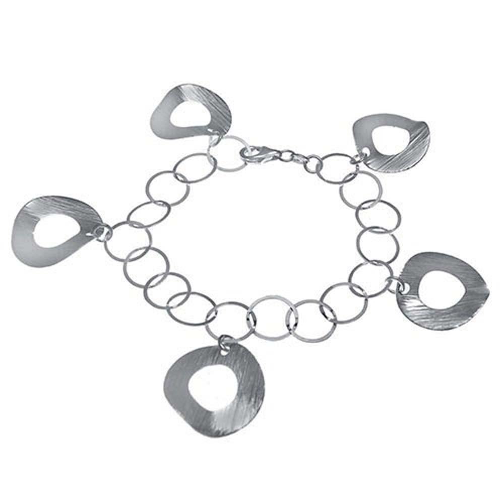 Italian Sterling Silver Round Charm Bracelet with Bracelet Dimension of 10MMx177.8MM