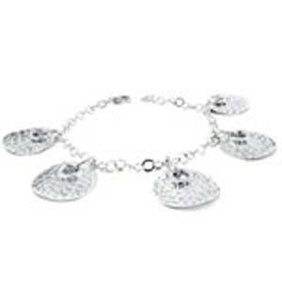 Italian Sterling Silver Round Shape Hammer Charm Bracelet with Bracelet Dimension of 4MMx177.8MM