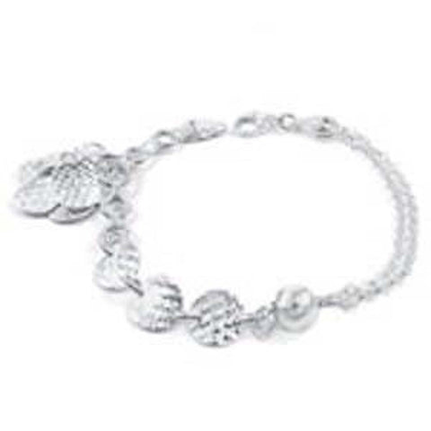 Sterling Silver Italian Design Hammer Cut Charm Bracelet with Bracelet Dimension of 10MMx190.5MM