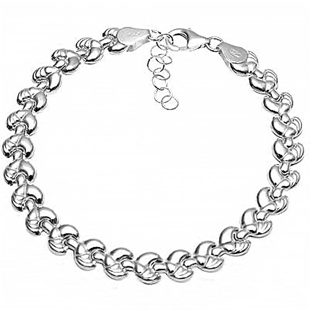 Italian Sterling Silver Fancy Heart Bracelet with Bracelet Length of 7 And Plus Extension of 1  and Lobster Claw Clasp