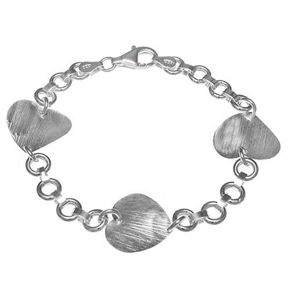 Italian Sterling Silver Mesh Finished Heart Bracelet with Bracelet Length of 177.8MM