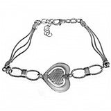Italian Sterling Silver Square Snake Chain Fancy Heart Bracelet with Bracelet Extension of 1  and Lobster Claw Clasp Closure