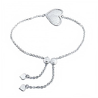 Italian Sterling Silver Stylish Hammer Heart Adjustable BraceletAnd Adjustable Length of Up to 8.5